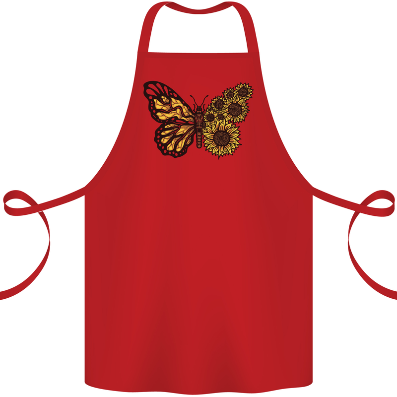 A Sunflower Butterfly Cotton Apron 100% Organic Red