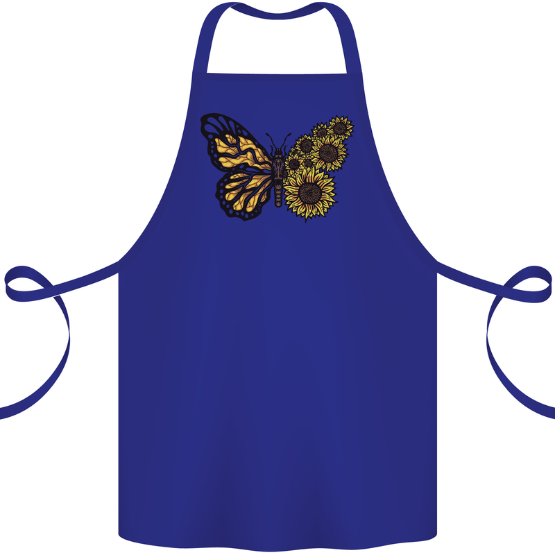 A Sunflower Butterfly Cotton Apron 100% Organic Royal Blue