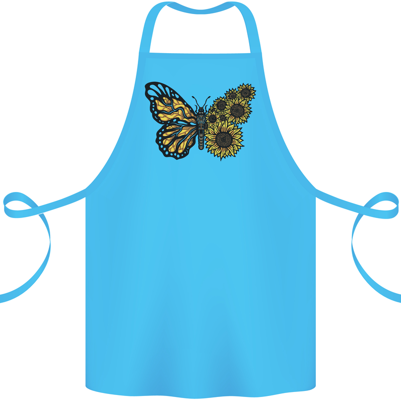 A Sunflower Butterfly Cotton Apron 100% Organic Turquoise