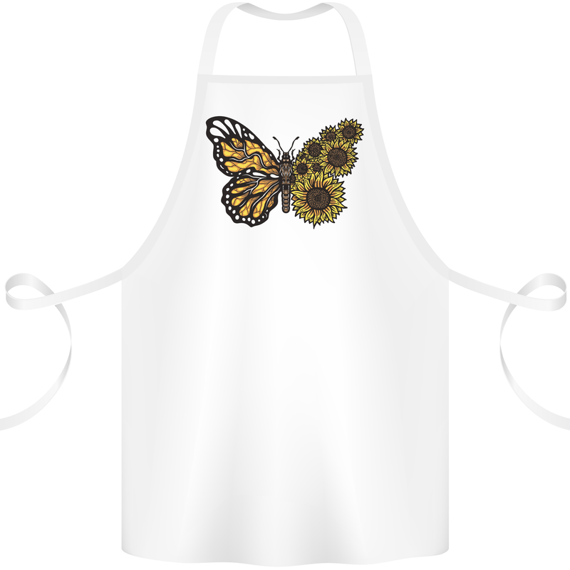 A Sunflower Butterfly Cotton Apron 100% Organic White