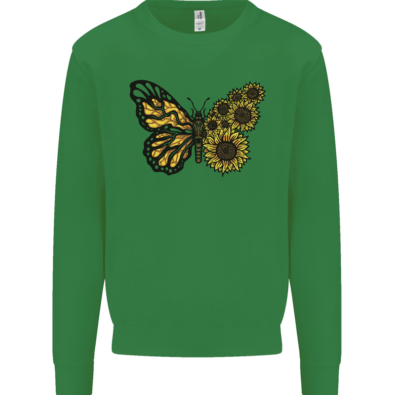 A Sunflower Butterfly Kids Sweatshirt Jumper Irish Green
