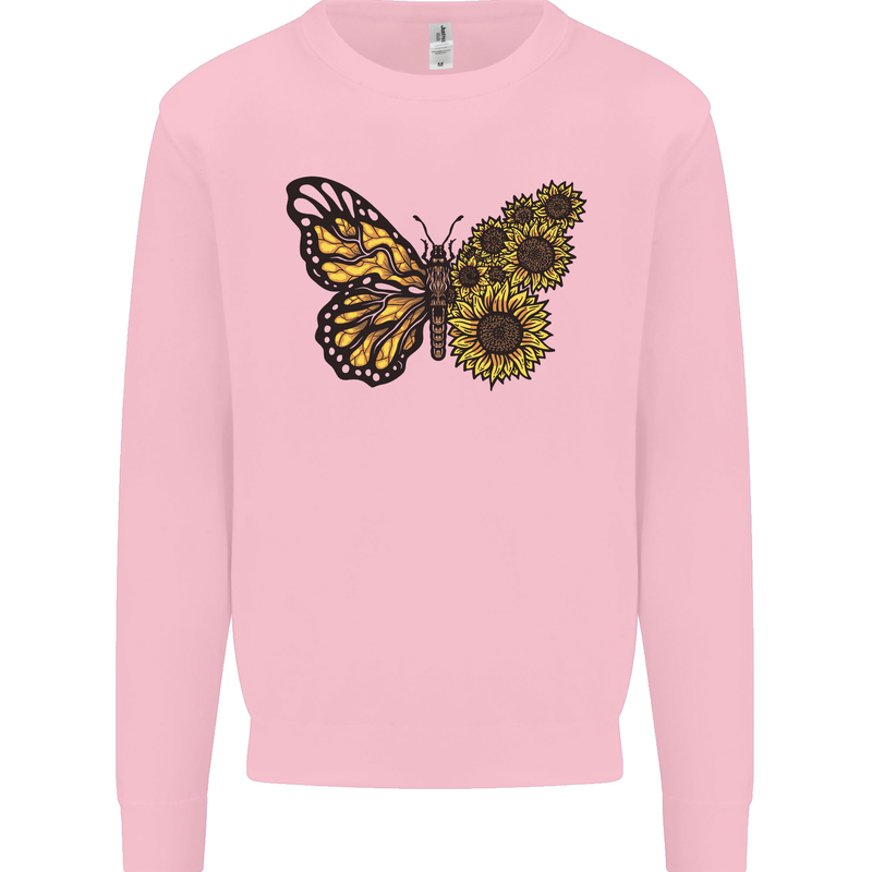 A Sunflower Butterfly Kids Sweatshirt Jumper Light Pink
