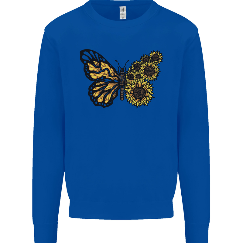 A Sunflower Butterfly Kids Sweatshirt Jumper Royal Blue