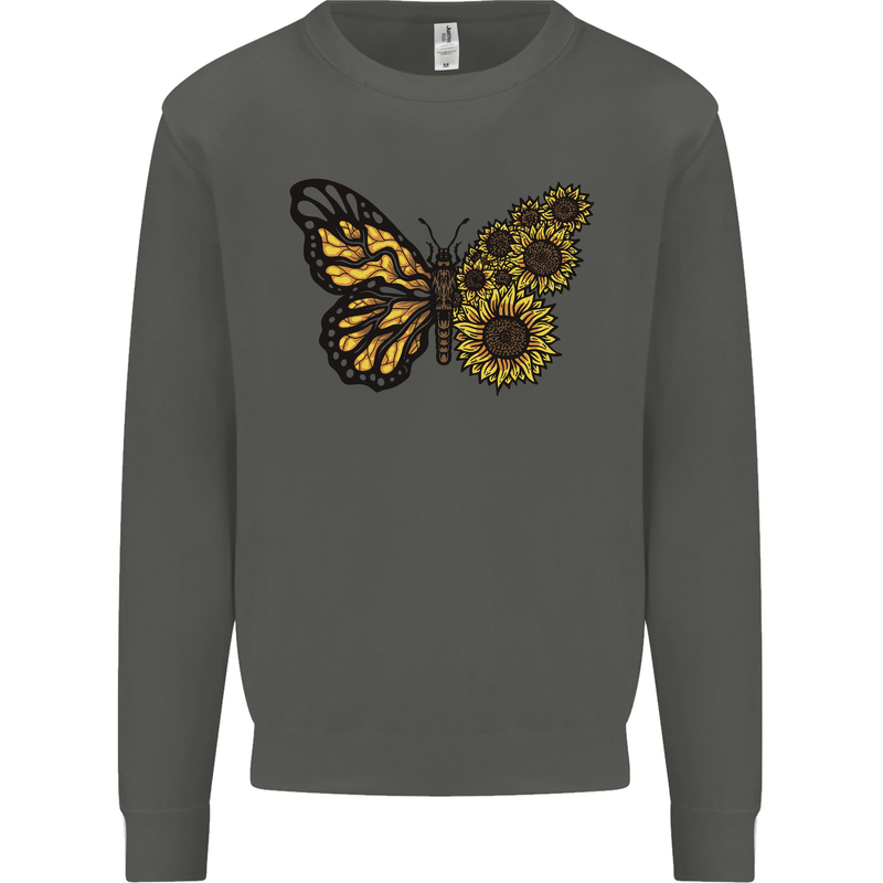 A Sunflower Butterfly Kids Sweatshirt Jumper Storm Grey