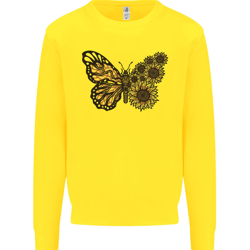 A Sunflower Butterfly Kids Sweatshirt Jumper Yellow