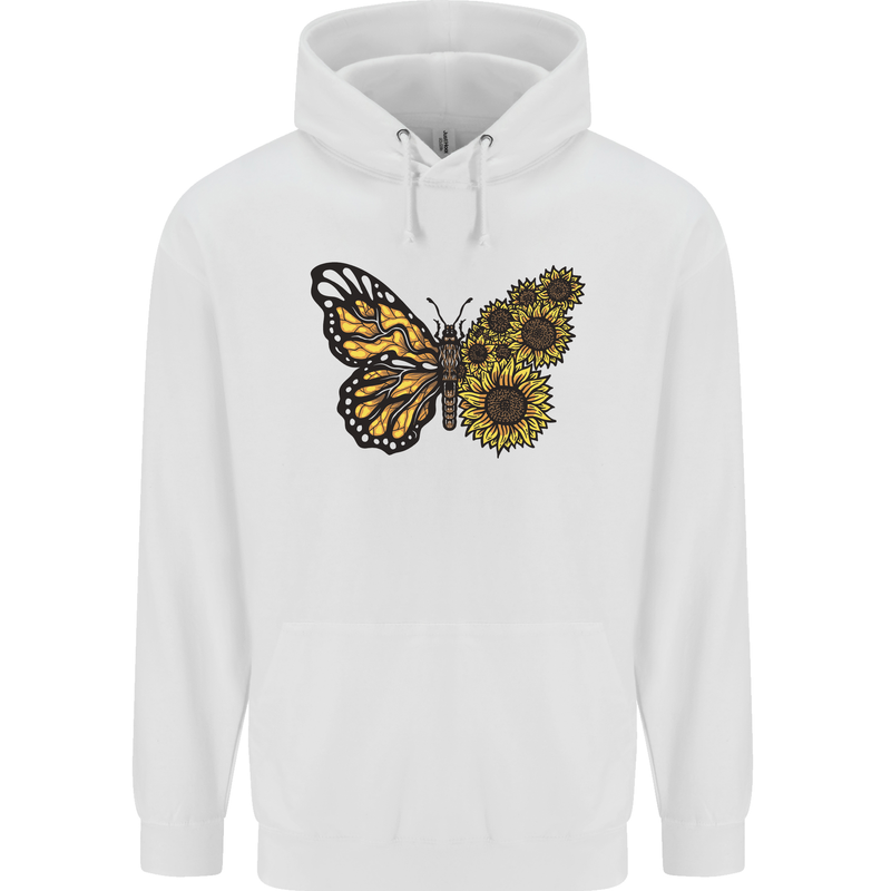A Sunflower Butterfly Mens 80% Cotton Hoodie White