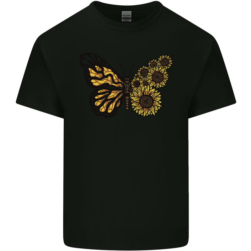 A Sunflower Butterfly Mens Cotton T-Shirt Tee Top Black