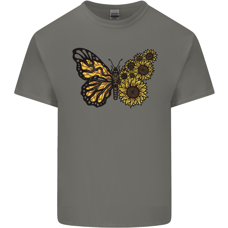 A Sunflower Butterfly Mens Cotton T-Shirt Tee Top Charcoal