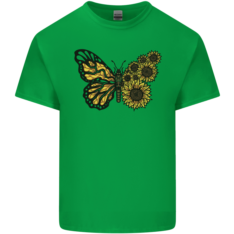 A Sunflower Butterfly Mens Cotton T-Shirt Tee Top Irish Green