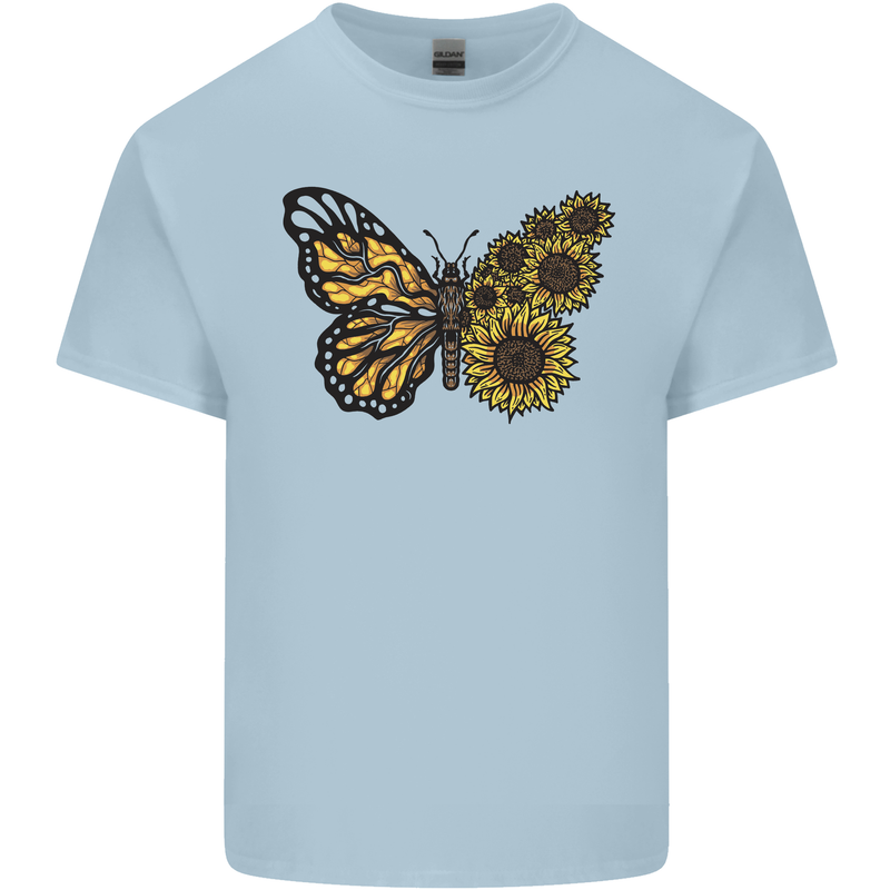 A Sunflower Butterfly Mens Cotton T-Shirt Tee Top Light Blue