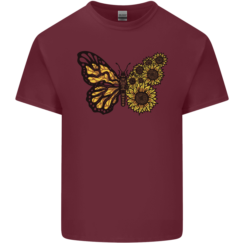 A Sunflower Butterfly Mens Cotton T-Shirt Tee Top Maroon