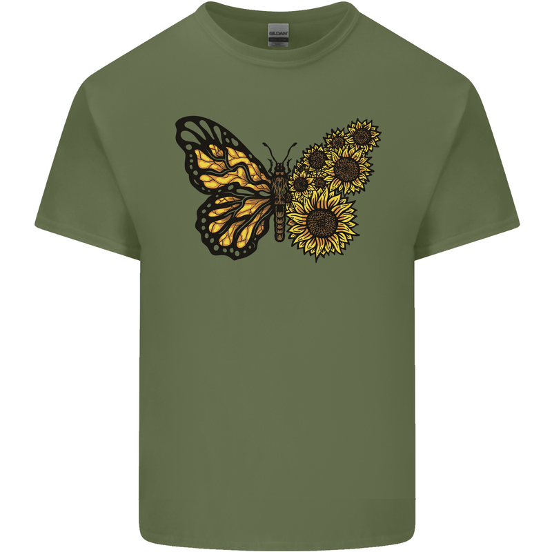A Sunflower Butterfly Mens Cotton T-Shirt Tee Top Military Green