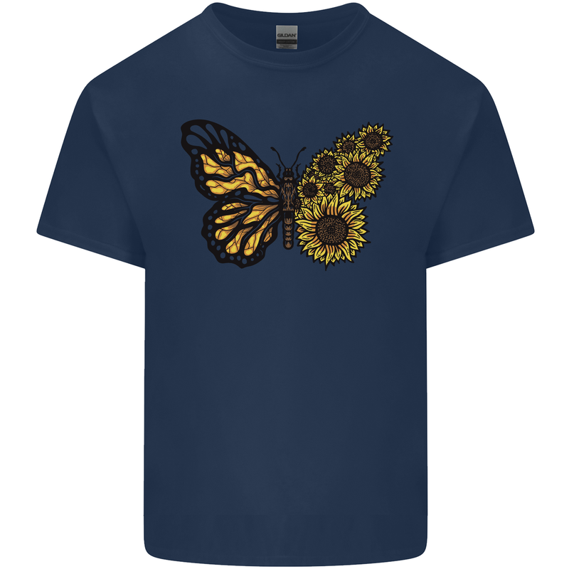 A Sunflower Butterfly Mens Cotton T-Shirt Tee Top Navy Blue