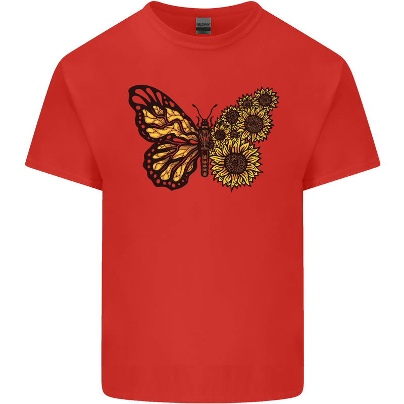 A Sunflower Butterfly Mens Cotton T-Shirt Tee Top Red