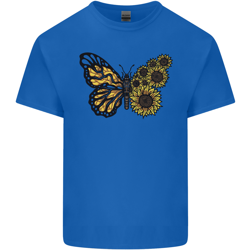 A Sunflower Butterfly Mens Cotton T-Shirt Tee Top Royal Blue