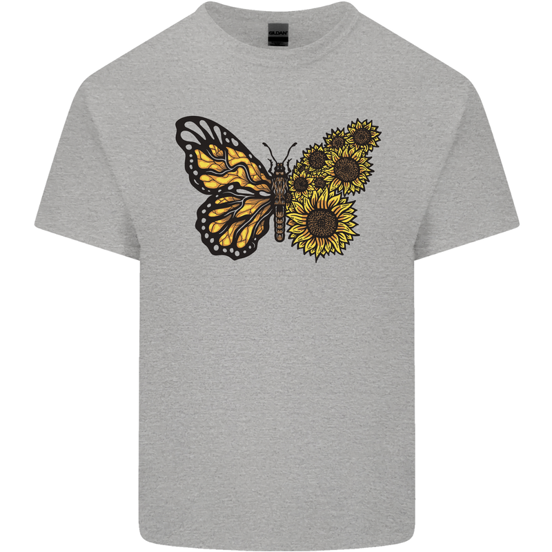 A Sunflower Butterfly Mens Cotton T-Shirt Tee Top Sports Grey