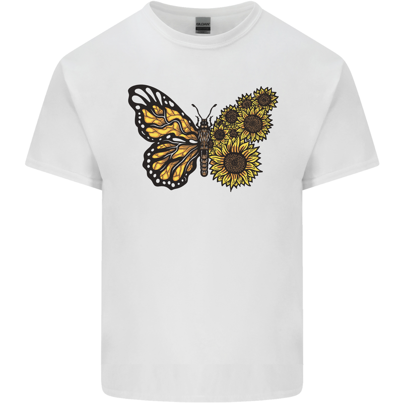 A Sunflower Butterfly Mens Cotton T-Shirt Tee Top White