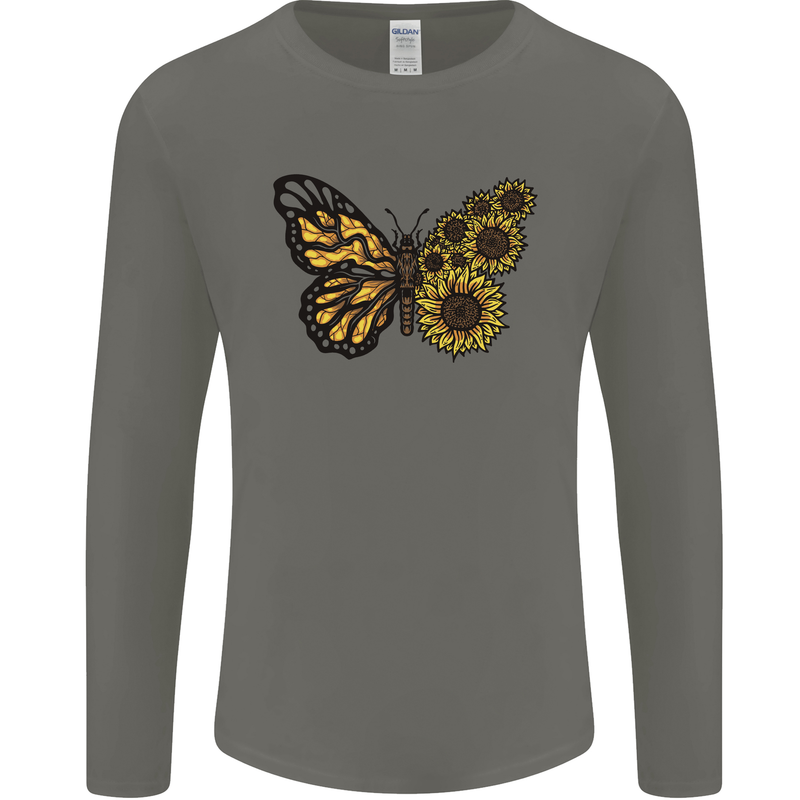A Sunflower Butterfly Mens Long Sleeve T-Shirt Charcoal