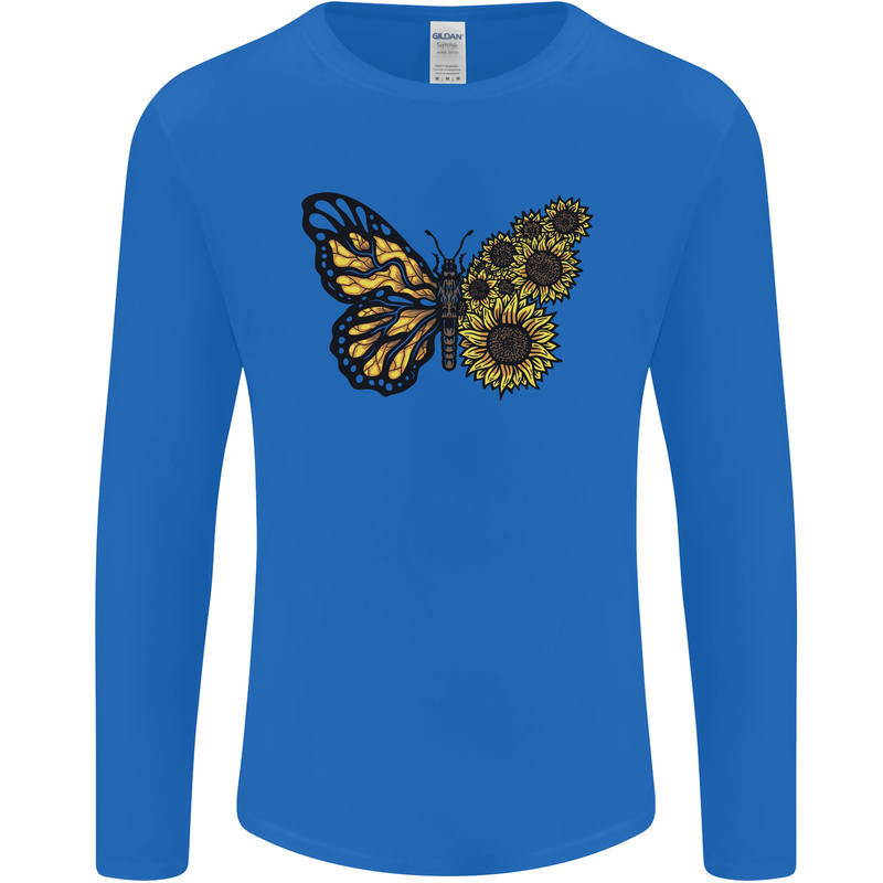 A Sunflower Butterfly Mens Long Sleeve T-Shirt Royal Blue