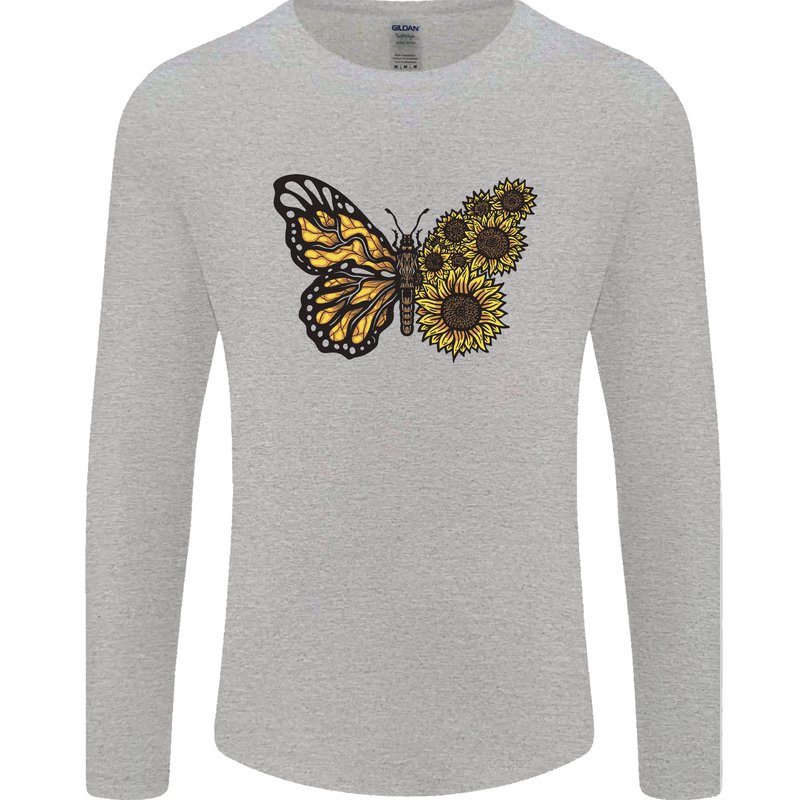 A Sunflower Butterfly Mens Long Sleeve T-Shirt Sports Grey