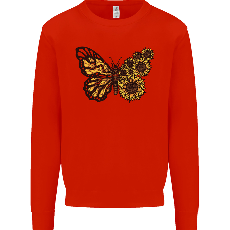 A Sunflower Butterfly Mens Sweatshirt Jumper Bright Red