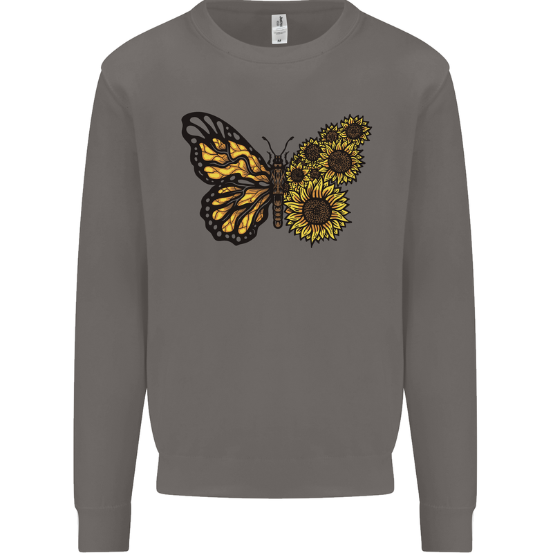A Sunflower Butterfly Mens Sweatshirt Jumper Charcoal