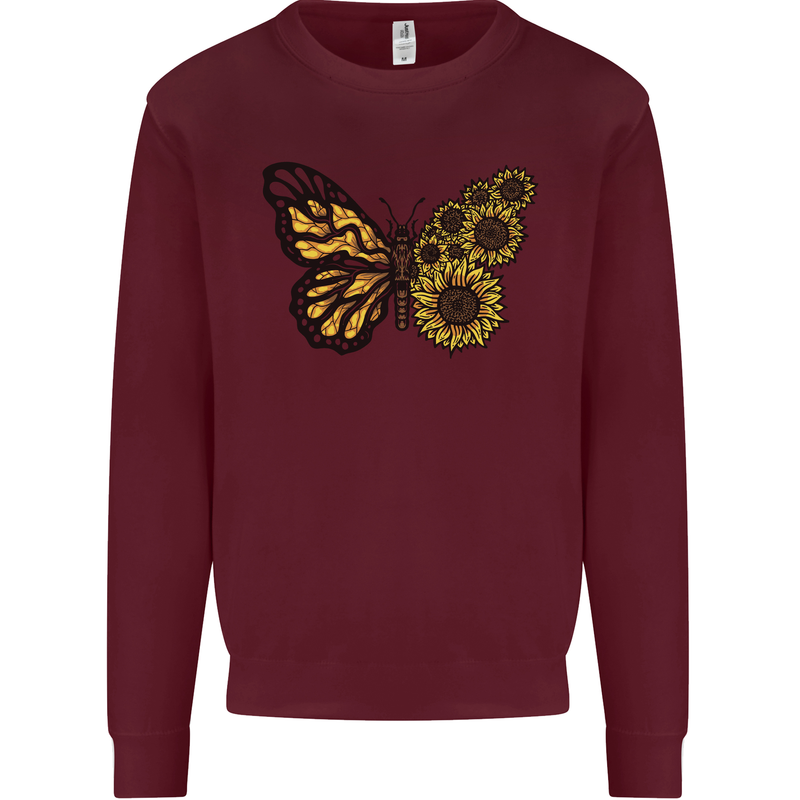 A Sunflower Butterfly Mens Sweatshirt Jumper Maroon