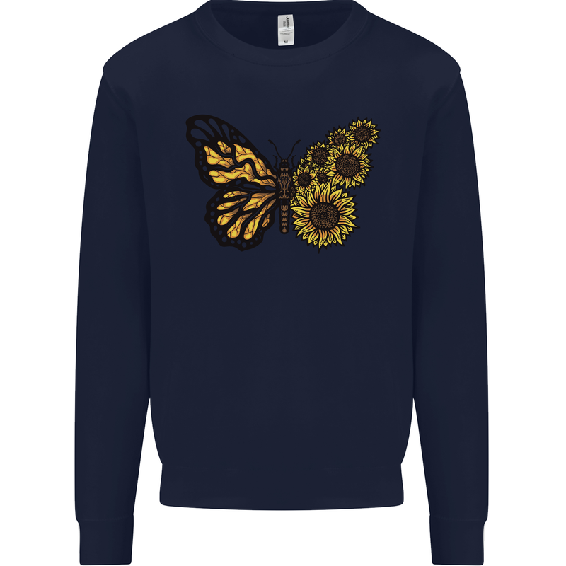 A Sunflower Butterfly Mens Sweatshirt Jumper Navy Blue
