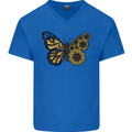 A Sunflower Butterfly Mens V-Neck Cotton T-Shirt Royal Blue
