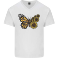 A Sunflower Butterfly Mens V-Neck Cotton T-Shirt White