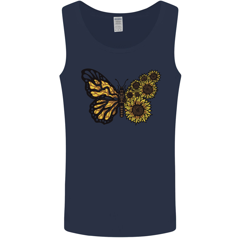 A Sunflower Butterfly Mens Vest Tank Top Navy Blue