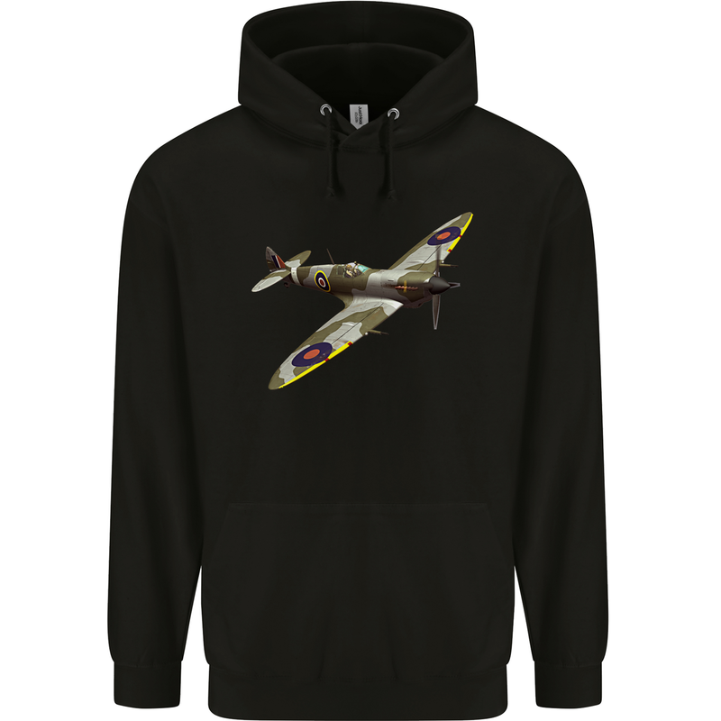 A Supermarine Spitfire Fying Solo Childrens Kids Hoodie Black