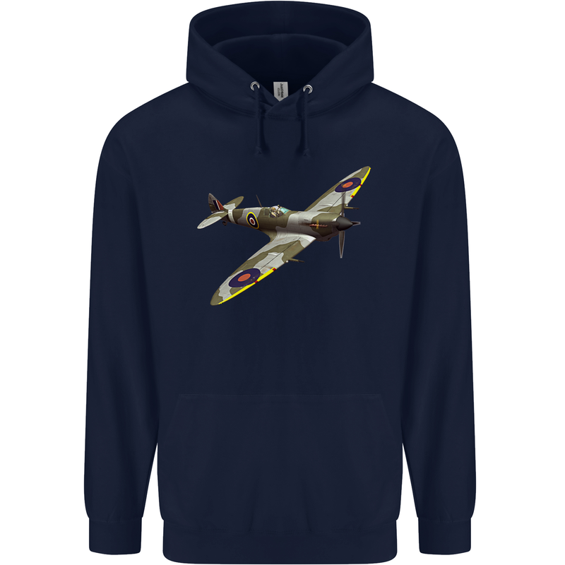 A Supermarine Spitfire Fying Solo Childrens Kids Hoodie Navy Blue