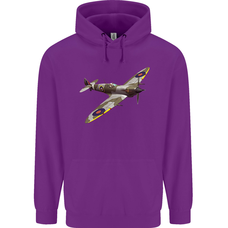 A Supermarine Spitfire Fying Solo Childrens Kids Hoodie Purple