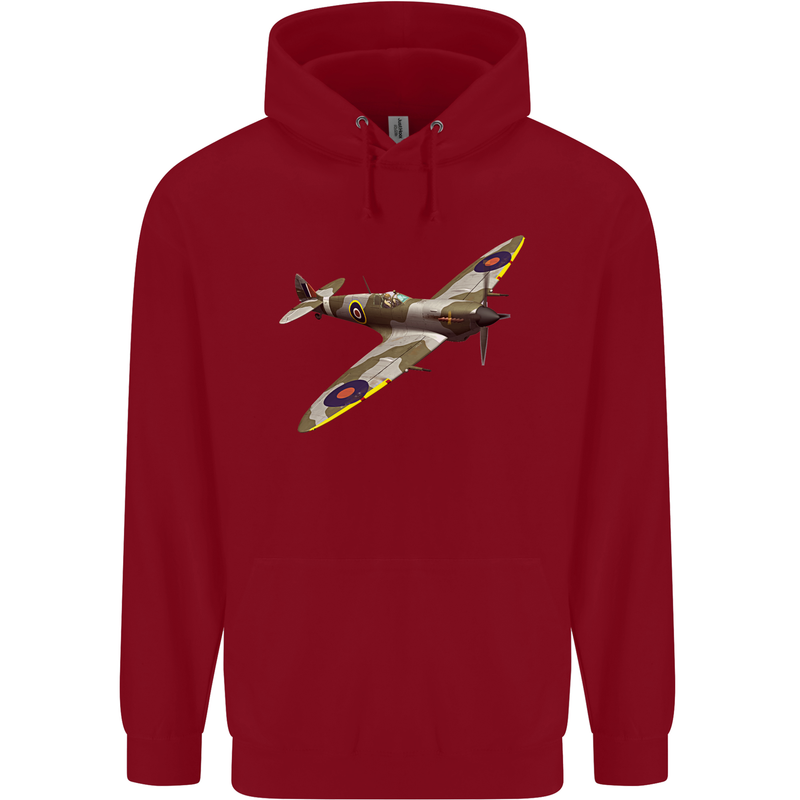 A Supermarine Spitfire Fying Solo Childrens Kids Hoodie Red