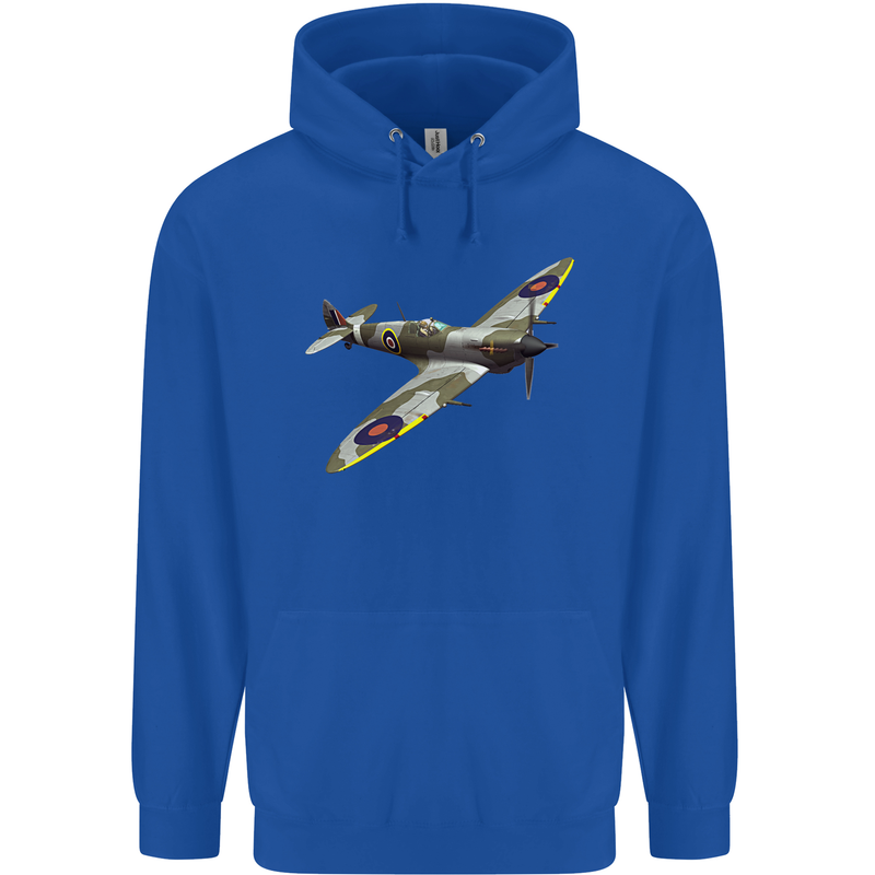 A Supermarine Spitfire Fying Solo Childrens Kids Hoodie Royal Blue