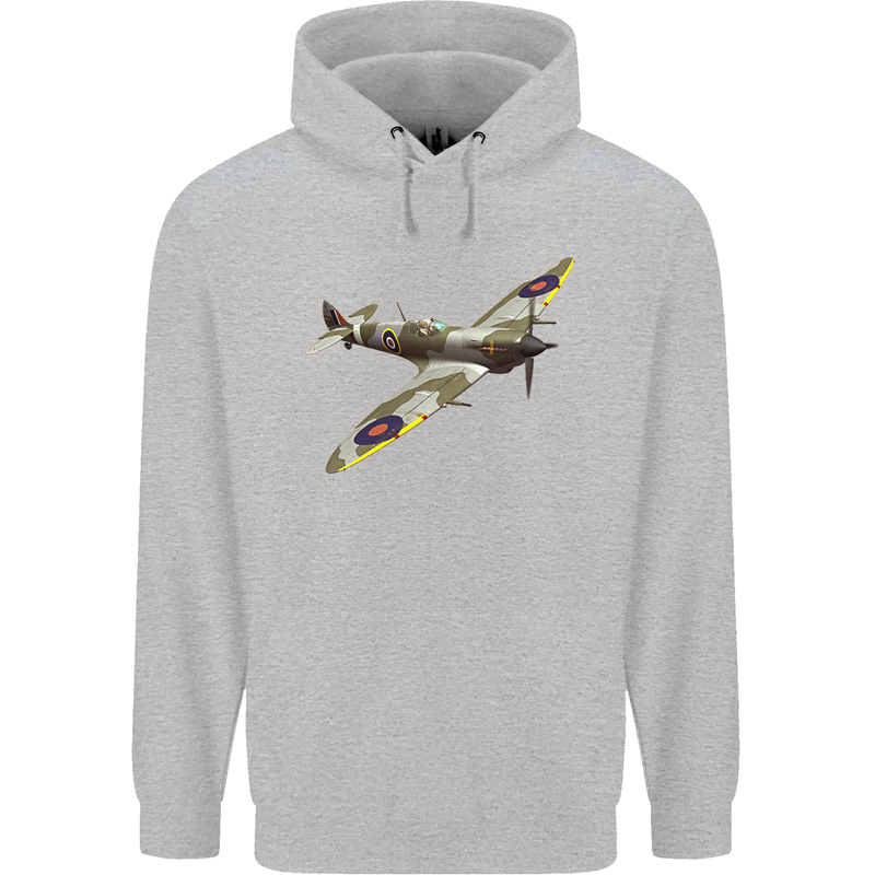 A Supermarine Spitfire Fying Solo Childrens Kids Hoodie Sports Grey