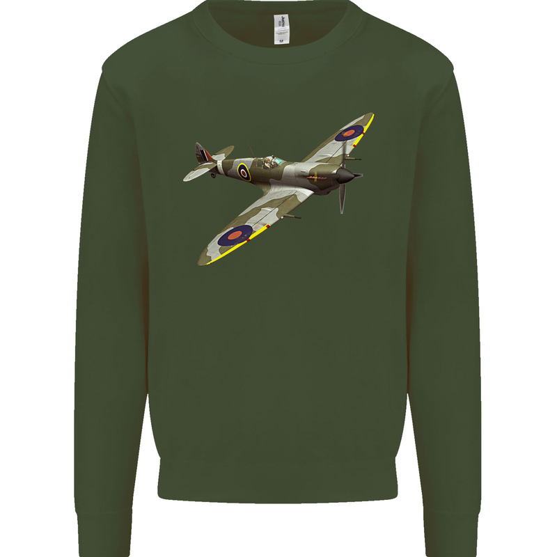 A Supermarine Spitfire Fying Solo Kids Sweatshirt Jumper Forest Green