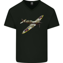 A Supermarine Spitfire Fying Solo Mens V-Neck Cotton T-Shirt Black