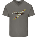 A Supermarine Spitfire Fying Solo Mens V-Neck Cotton T-Shirt Charcoal