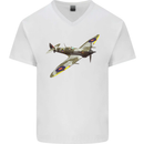 A Supermarine Spitfire Fying Solo Mens V-Neck Cotton T-Shirt White