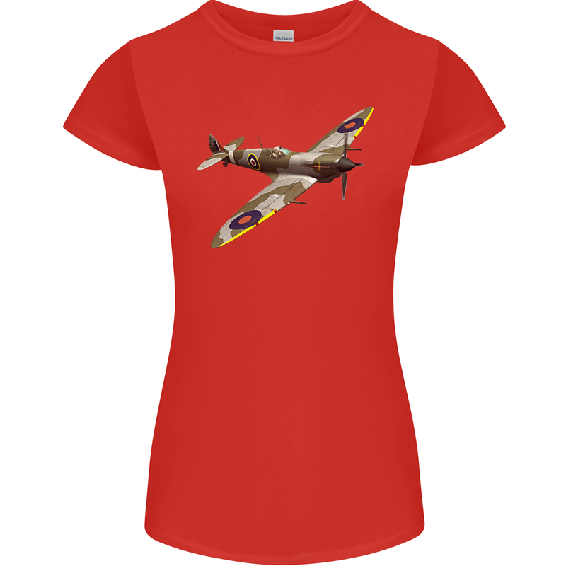 A Supermarine Spitfire Fying Solo Womens Petite Cut T-Shirt Red