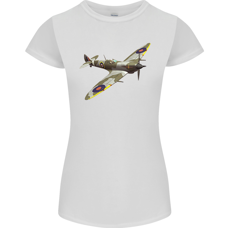 A Supermarine Spitfire Fying Solo Womens Petite Cut T-Shirt White