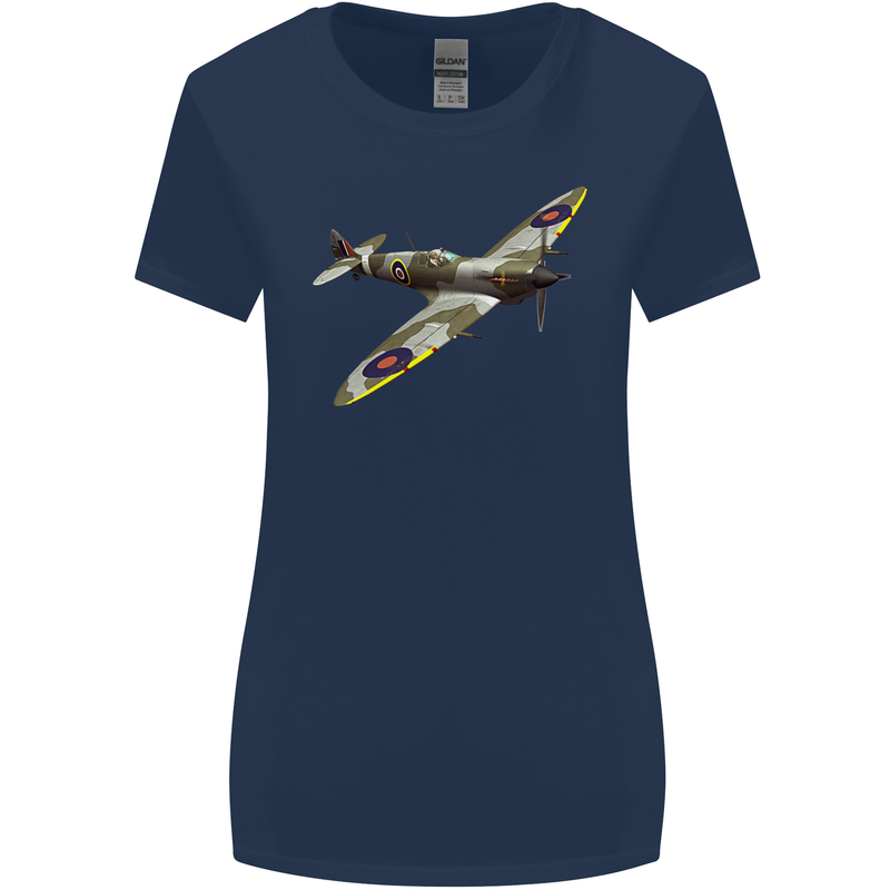 A Supermarine Spitfire Fying Solo Womens Wider Cut T-Shirt Navy Blue
