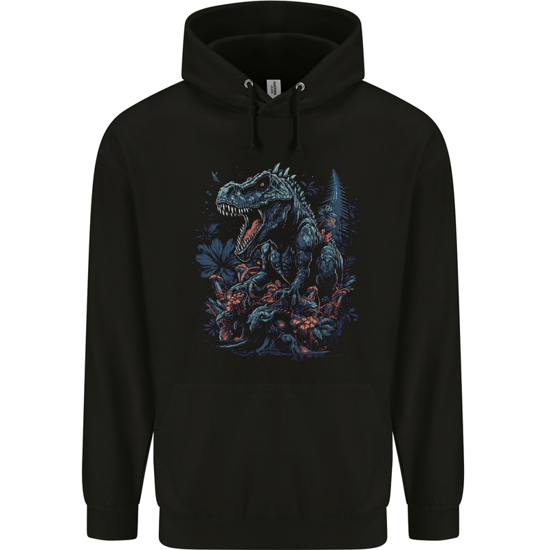 A T-Rex Dinosaur in a Prehistoric Forest Childrens Kids Hoodie Black