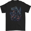 A T-Rex Dinosaur in a Prehistoric Forest Mens Gildan Cotton T-Shirt Black