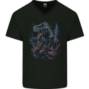 A T-Rex Dinosaur in a Prehistoric Forest Mens V-Neck Cotton T-Shirt Black