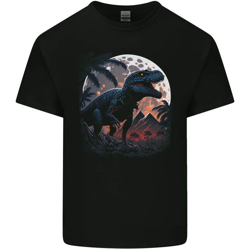 A T-Rex in Front of the Moon Dinosaurs Kids T-Shirt Childrens Black