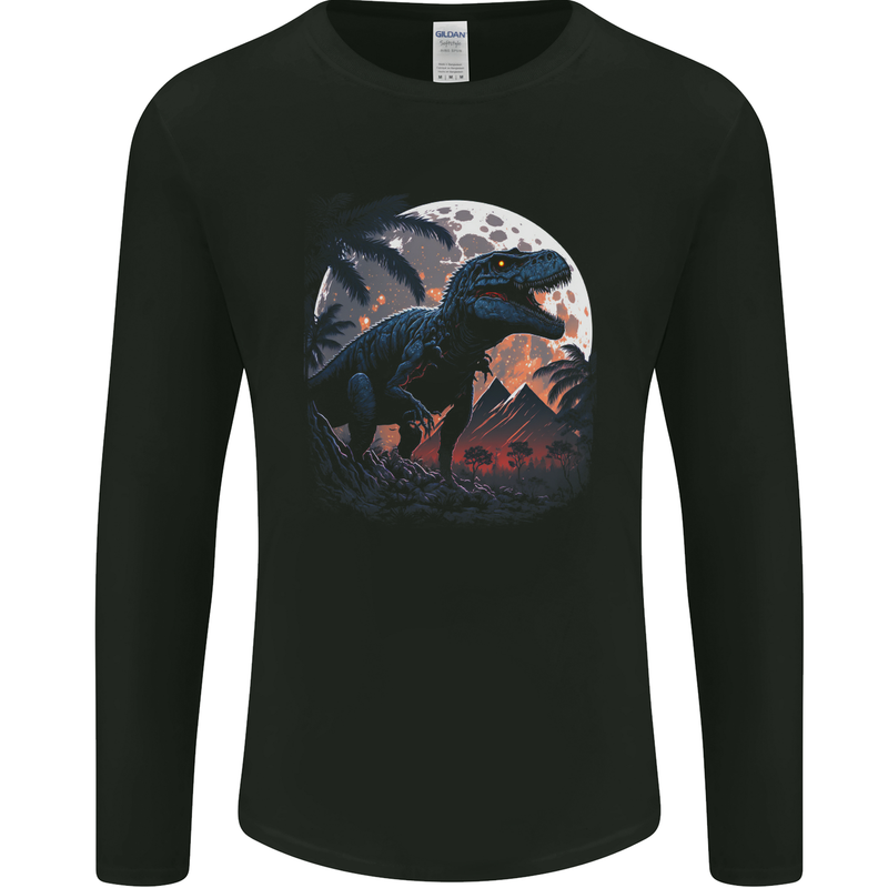 A T-Rex in Front of the Moon Dinosaurs Mens Long Sleeve T-Shirt Black