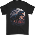 A T-Rex in Front of the Moon Dinosaurs Mens T-Shirt 100% Cotton Black